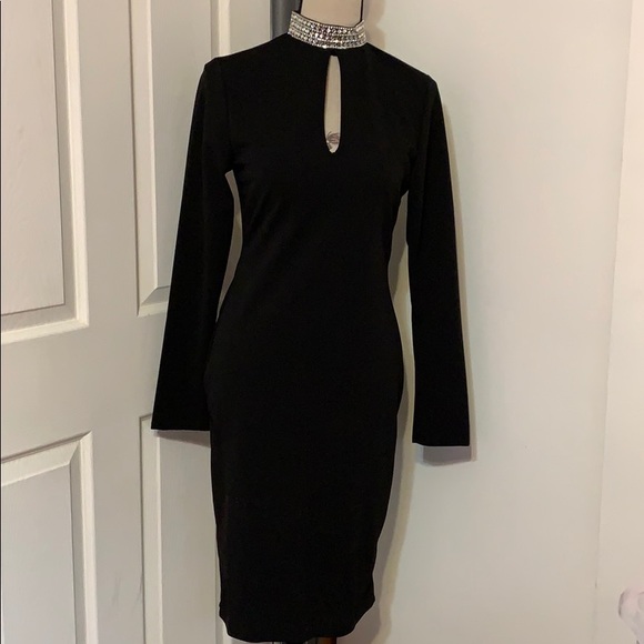 ❌DONATED❌Black Rhinestone Mock Neck Peep Hole Long Sleeve Dress - Picture 5 of 11